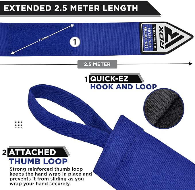 RDX WX Professional Boxing Hand Wraps Blue - 2,5m