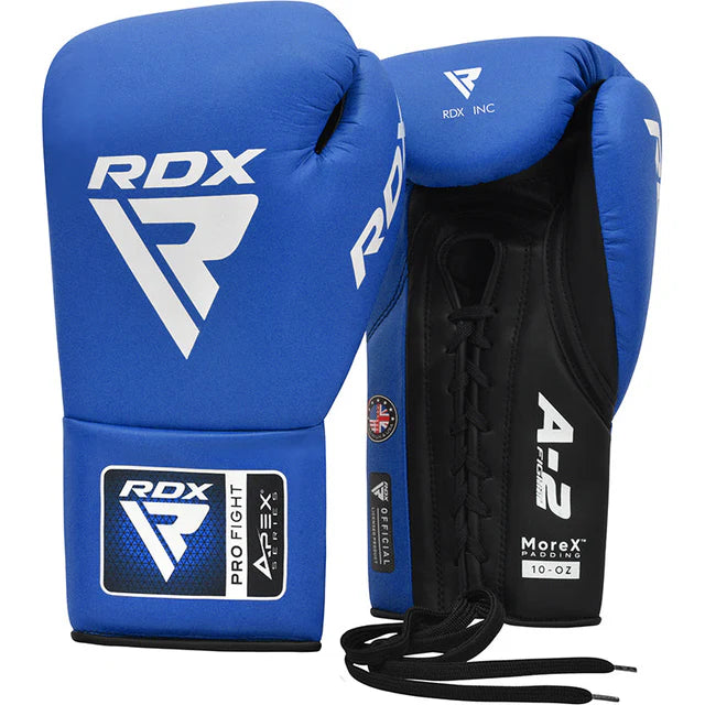 RDX APEX A2 Competition/Fight Lace Up Boxing Gloves Blue