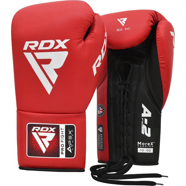 RDX APEX A2 Competition/Fight Lace Up Boxing Gloves Red