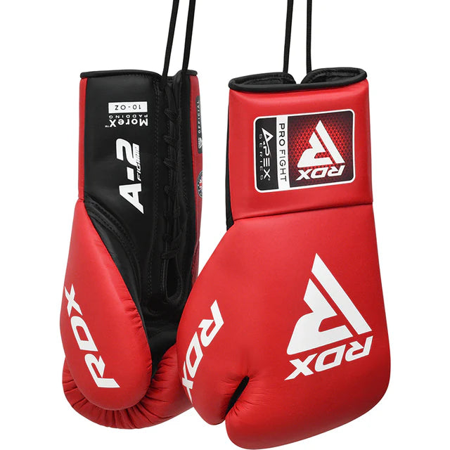 RDX APEX A2 Competition/Fight Lace Up Boxing Gloves Red