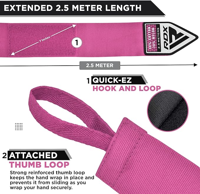 RDX WX Professional Boxing Hand Wraps Pink - 2,5m
