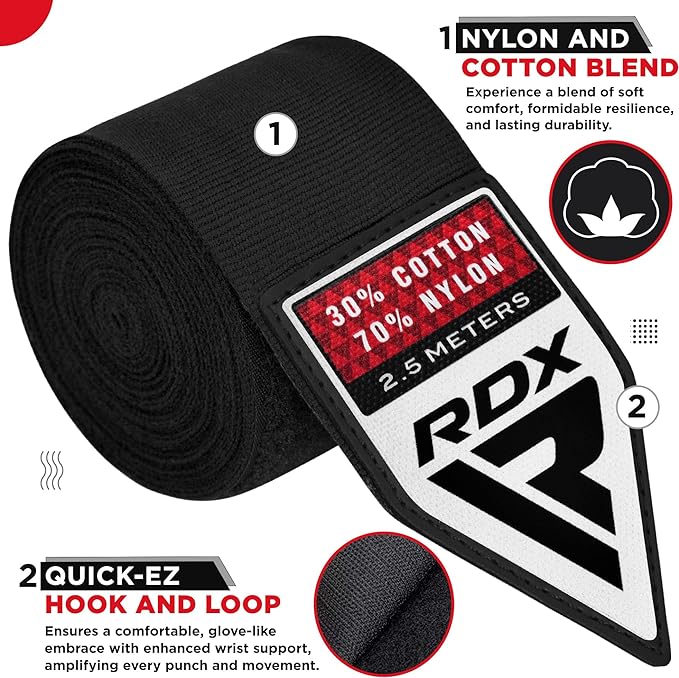 RDX WX Professional Boxing Hand Wraps Black - 2,5m