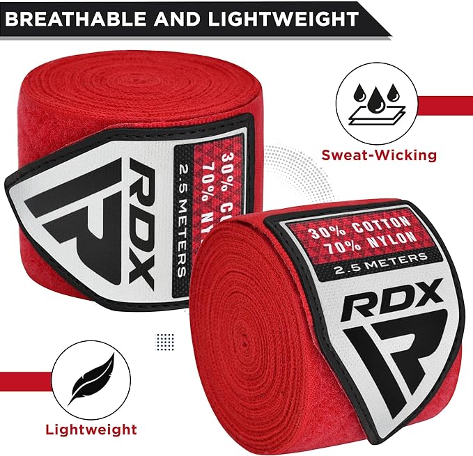 RDX WX Professional Boxing Hand Wraps Red - 2,5m