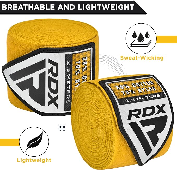RDX WX Professional Boxing Hand Wraps Yellow - 2,5m