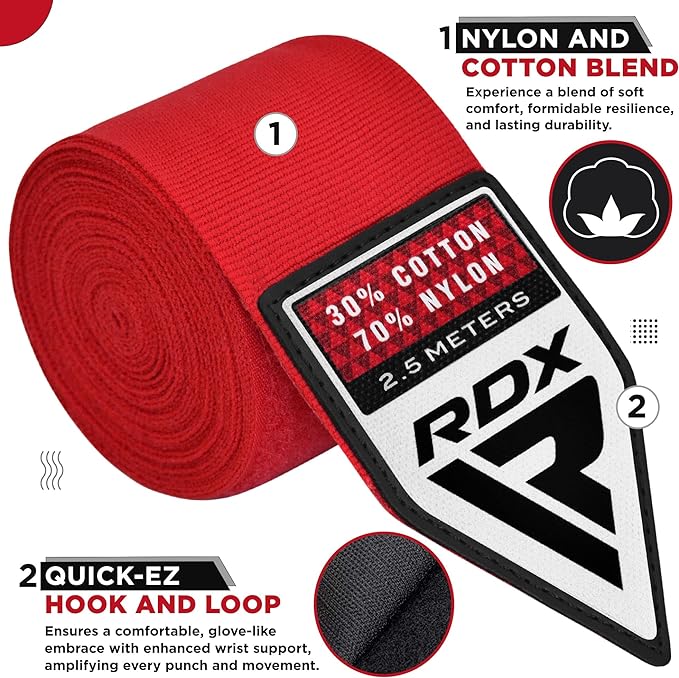 RDX WX Professional Boxing Hand Wraps Red - 2,5m