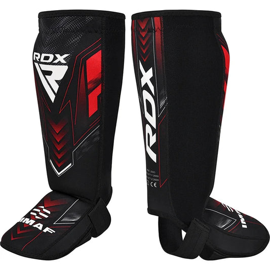 RDX IMMAF Approved Neoprene Shin Instep Guards Red