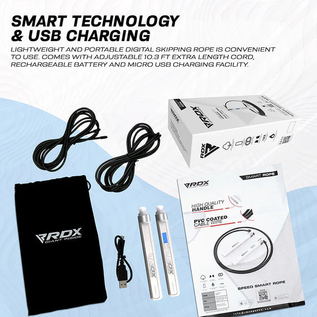 RDX 75P Rechargeable 10.3ft Smart Digital Counter Skipping Rope with USB & App